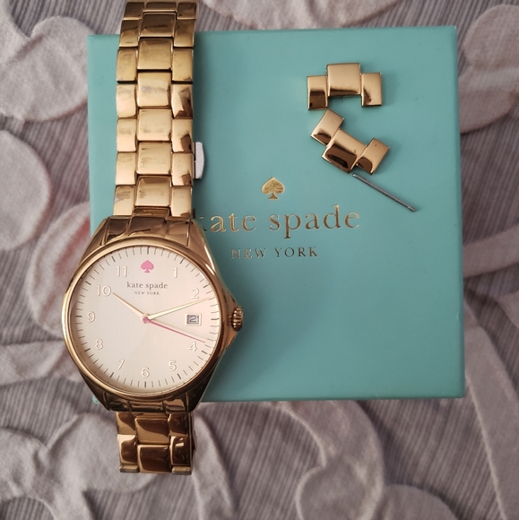kate spade Jewelry - Gold Kate Spade Watch With Pink Accents